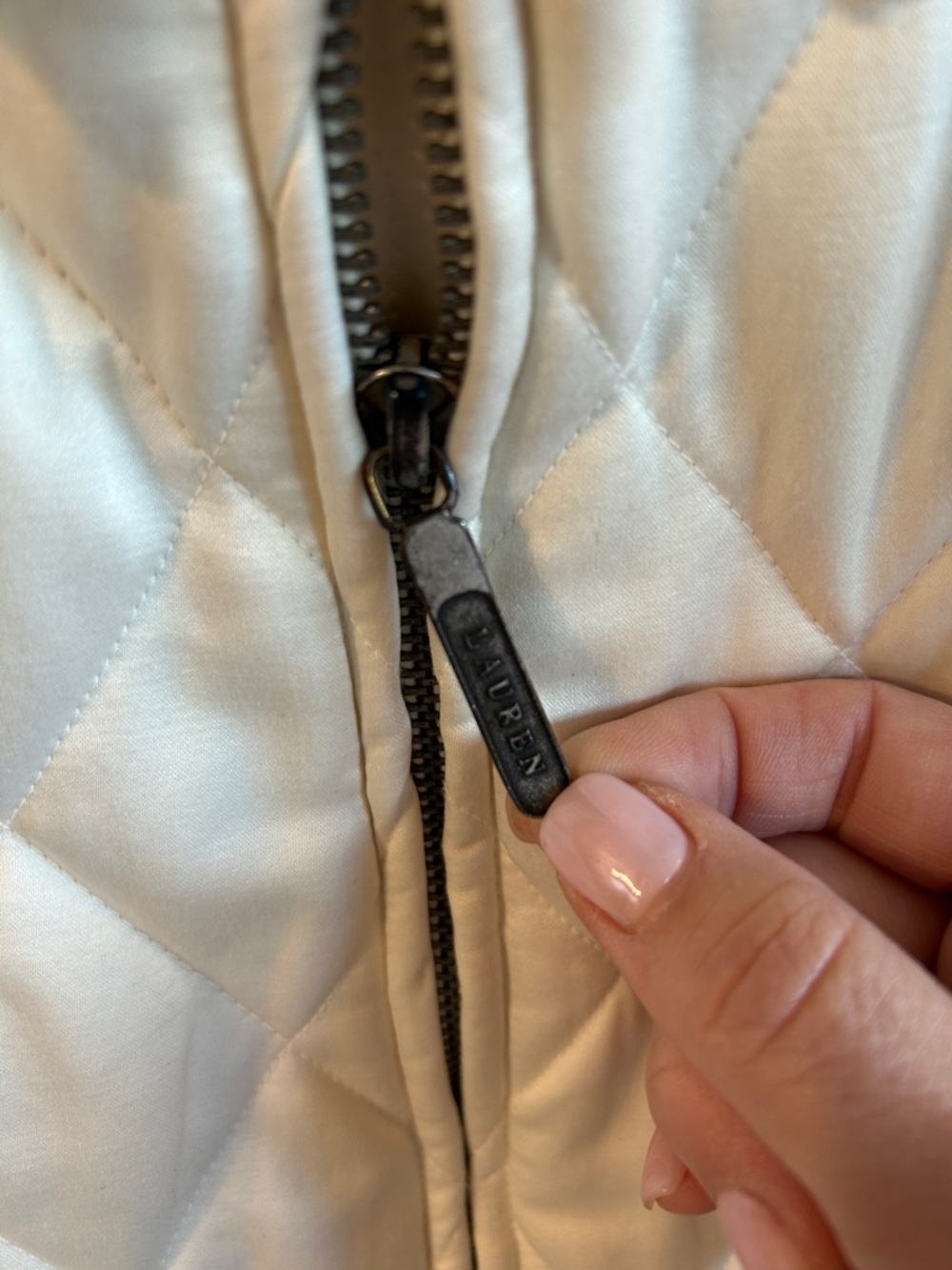 Lauren Ralph Lauren Cream Quilted Puffer Jacket with Corduroy Collar #052 - Picture 4 of 14